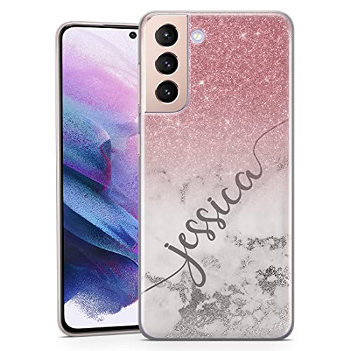 TULLUN Personalisierte Handyhülle für Samsung Galaxy A30 / A20 - Klare Soft Gel Benutzerdefinierte Champagner Roségold&Ombre Glitzern Wirkung Stil Initialen Name - Linien Name Diagonale von TULLUN