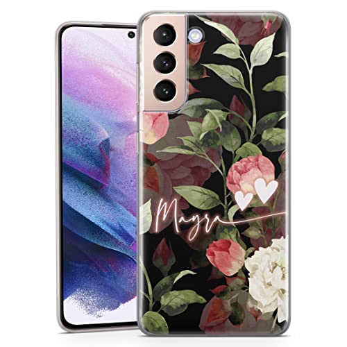 TULLUN Personalisierte Handyhülle für Samsung Galaxy A32 5G - Klare Soft Gel Benutzerdefinierte Blumen Herz Design Stil Buchstabe Initialen Name - Dunkle Blumen Herzen von TULLUN