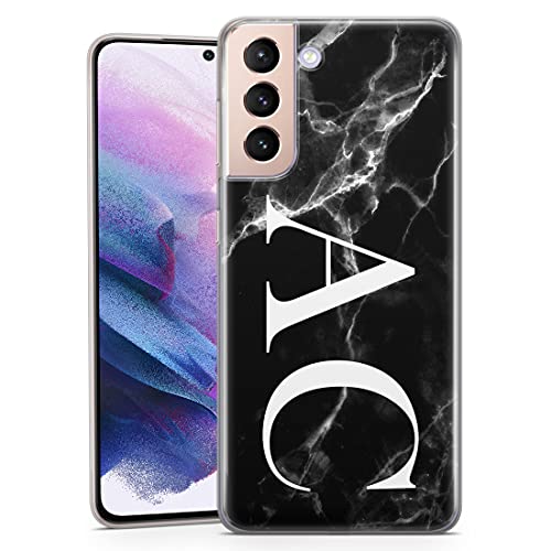 TULLUN Personalisierte Handyhülle für Samsung Galaxy A51 - Klare Soft Gel Benutzerdefinierte Schwarzer Weiß Marble Design Buchstabe Initialen Name Text - Große Initialen von TULLUN