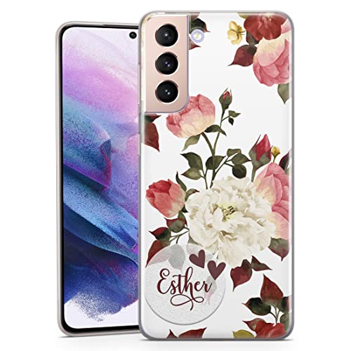 TULLUN Personalisierte Handyhülle für Samsung Galaxy S5 - Klare Soft Gel Benutzerdefinierte Blumen Herz Design Stil Buchstabe Initialen Name - Pfingstrose Kreis Name von TULLUN