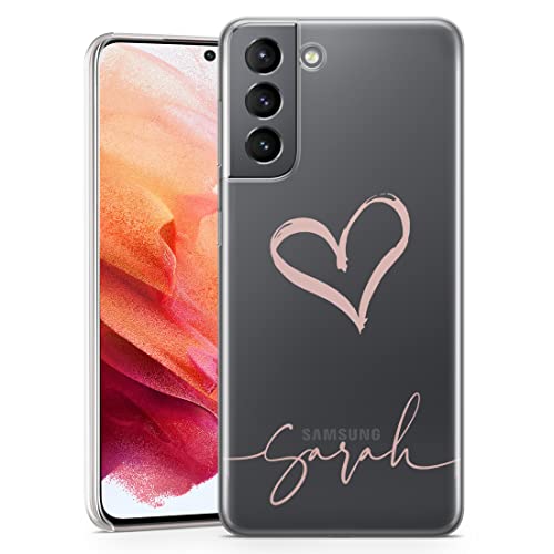 TULLUN Personalisierte Handyhülle für Samsung Galaxy S6 Edge Plus - Klare Hartplastik Benutzerdefinierte Herz Name Buchstabe Initialen Text - Roségold Unter Name von TULLUN