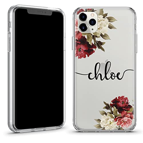 TULLUN Personalisierte Handyhülle für iPhone 13 - Blume Design Name Brauch Durchsichtige Hybrid TPU Bumper & Hart Rückschale Schutzhülle Case - Schwarzer Signaturname von TULLUN