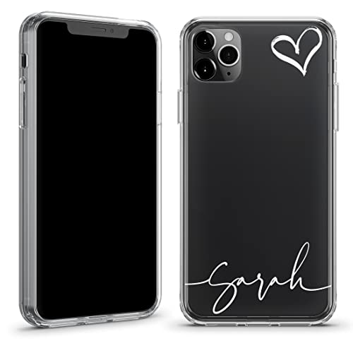 TULLUN Personalisierte Handyhülle für iPhone 13 Pro Max - Name & Herz Brauch Durchsichtige Hybrid TPU Bumper & Hart Rückschale Schutzhülle Case - Weiß Ecke Herz von TULLUN