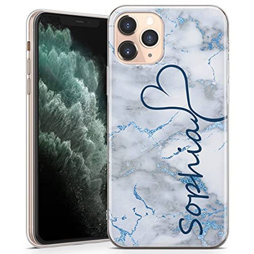 TULLUN Personalisierte Handyhülle für iPhone 16 Pro Max - Klare Soft Gel Benutzerdefinierte Marmor Name & Herz Buchstabe Initialen Name Text - Winter Marmor von TULLUN