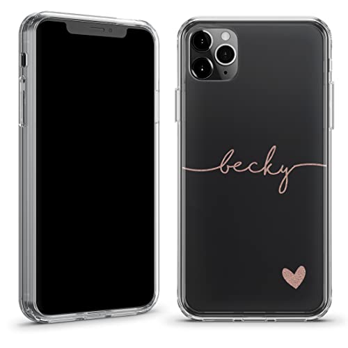 TULLUN Personalisierte Handyhülle für iPhone 6 / 6s - Brauch Name & Herz Durchsichtige Hybrid TPU Bumper & Hart Rückschale Schutzhülle - Roségold Name & Herz von TULLUN