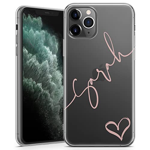 TULLUN Personalisierte Handyhülle für iPhone 7 Plus / 8 Plus - Klare Soft Gel Benutzerdefinierte Herz Name Buchstabe Initialen Text - Roségold Diagonale Name von TULLUN