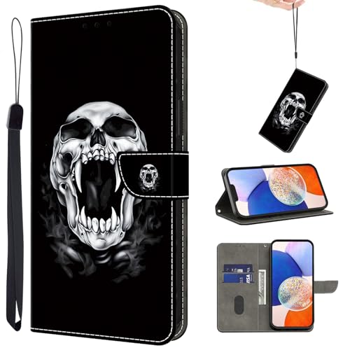 TUOLISG A23 5G Handyhülle für Samsung A23 5G/4G Hülle Leder [Kartenfach][Standfunktion ]für Samsung Galaxy A23 Hülle Leder, Etui Flip Schutzhülle Stoßfeste für Samsung A23 -Schädel von TUOLISG