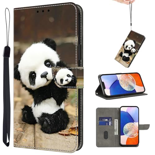 TUOLISG Handyhülle für Samsung Galaxy A14 4G/5G Hülle,PU Lederhülle Klappbar Flip Case Tasche Magnet Kartenfach Standfunktion Schutzhülle für A14 4G/5G -Panda von TUOLISG