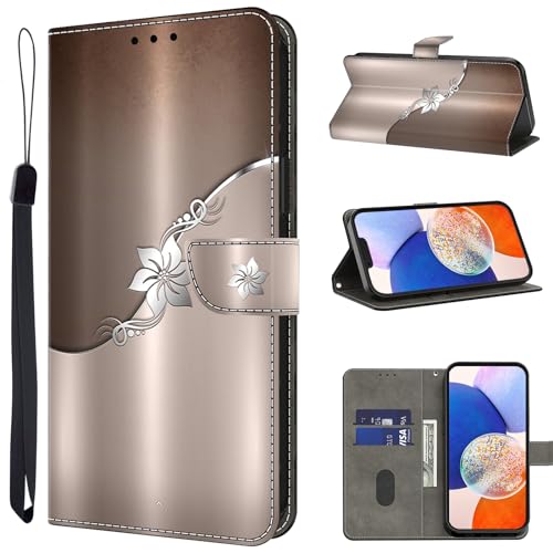 TUOLISG Handyhülle für Samsung Galaxy A32 5G Hülle,PU Leder Flip Wallet Case Schutzhülle mit Kartenfächer und Standfunktion für Samsung Galaxy A32 5G -Silberne Blume von TUOLISG