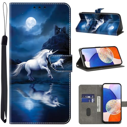 TUOLISG Handyhülle für Samsung Galaxy A32 5G Hülle Premium Lederhülle Klappbar Flip Case Tasche Magnet Kartenfach Standfunktion Schutzhülle für Samsung Galaxy A32 5G -Weißes Pferd von TUOLISG