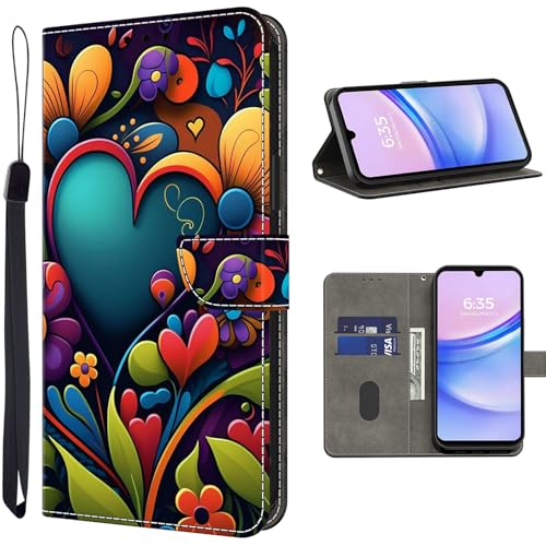 TUOLISG Handyhülle für Samsung Galaxy A34 5G Hülle,PU Leder Flip Wallet Case Schutzhülle mit Kartenfächer und Standfunktion für Samsung Galaxy A34 5G -Herz Blume von TUOLISG