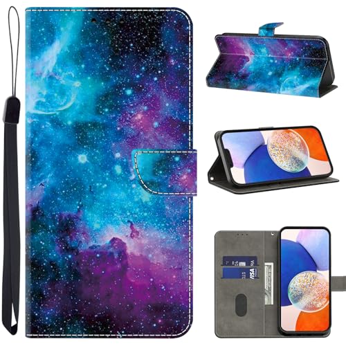 TUOLISG Handyhülle für Samsung Galaxy A34 5G Hülle,PU Lederhülle Klappbar Flip Case Tasche Magnet Kartenfach Standfunktion Schutzhülle für A34 5G -Sternenklarer Himmel von TUOLISG