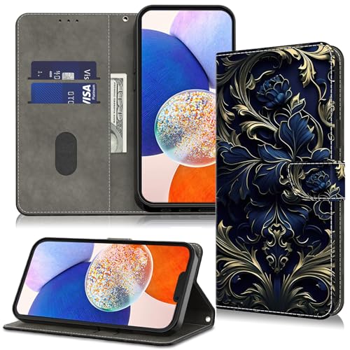 TUOLISG Handyhülle für Samsung Galaxy A52 4G/5G/A52S 5G Hülle mit [Magnetverschluss][Flip-Funktion][Kartenfächern] Flip Case Leder Lederhülle Samsung A52 Schutzhülle Klapphülle -Blaue Blume von TUOLISG