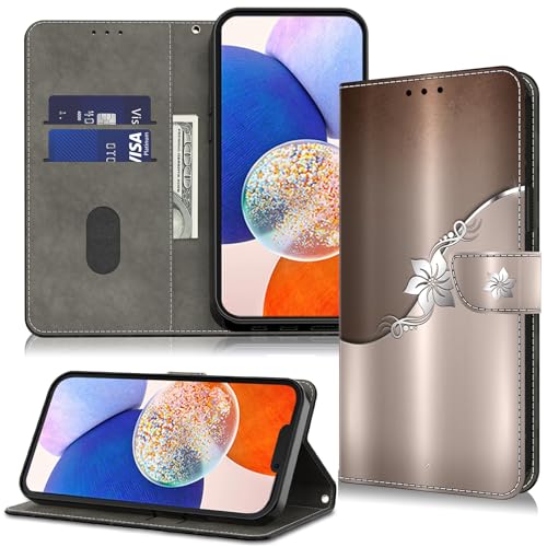 TUOLISG Handyhülle für Samsung Galaxy A52 4G/5G/A52S 5G Hülle mit [Magnetverschluss][Flip-Funktion][Kartenfächern] Flip Case Leder Lederhülle Samsung A52 Schutzhülle Klapphülle -Silberne Blume von TUOLISG