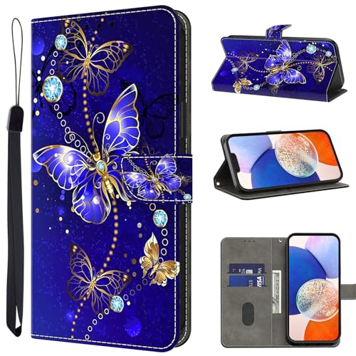 TUOLISG Handyhülle für Samsung Galaxy S24 5G Hülle,PU Leder Flip Wallet Case Schutzhülle mit Kartenfächer und Standfunktion für Samsung Galaxy S24 -Diamant Schmetterling von TUOLISG