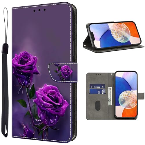 TUOLISG Handyhülle für Samsung Galaxy S8 Hülle,Schutzhülle Samsung Galaxy S8 Leder Wallet Kartenfach Standfunktion Stoßfest Klapphülle Hüllen Case Cover -Lila Rose von TUOLISG