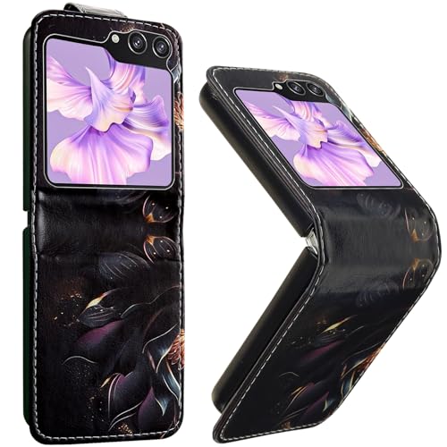 TUOLISG Handyhülle für Samsung Galaxy Z Flip 6 5G Hülle,PU Leder Kartenfächer Standfunktion Klapphülle Flip Wallet Case Schutzhülle für Samsung Galaxy Z Flip 6 2024 -Lila Lotus von TUOLISG