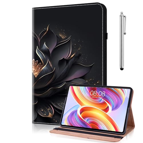 Hülle für Amazon Fire HD 10 Tablet (9. Gen 2019 & 7. Gen 2017) mit Stylus, Fire HD 10 2019/2017 Hülle Ständer, PU Leder Wallet Cover Case mit Kartenschlitz -Lila Lotus von TUOLISG