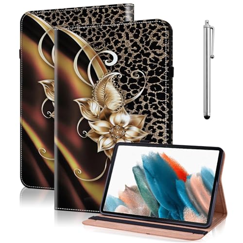 TUOLISG Hülle für Fire HD 10 Tablet 2023 10,1 Zoll mit Stift,PU Leder Klapp Tablet Schutzhülle Case mit Auto Schlaf/Wach für Fire HD 10 &10 Plus(13./11. Generation,2023/2021)-Leopard Blume von TUOLISG