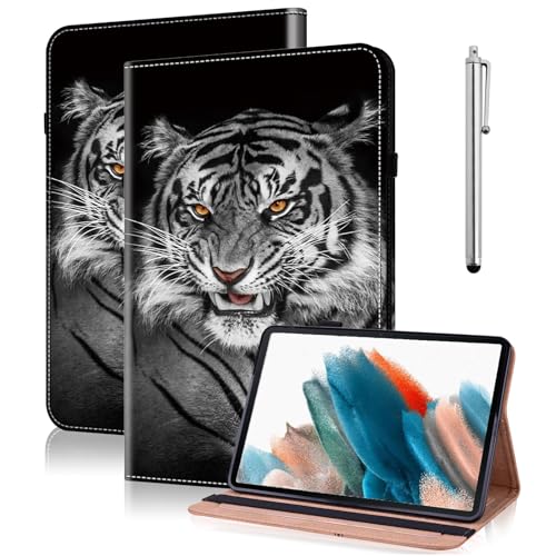 TUOLISG Hülle für Samsung Galaxy Tab A8 2022/2021 10.5”SM-X200/ X205/ X207 mit Stift,PU Leder Brieftasche Klapp Tablet Schutzhülle Case mit Auto Schlaf/Wach für Glaxy Tab A8 -Schwarzer Tiger von TUOLISG