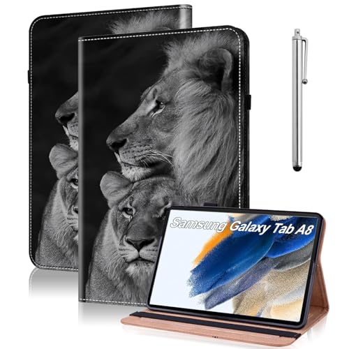 TUOLISG Hülle für Samsung Galaxy Tab A8 2022/2021 Folio Flip PU Leder Schutzhülle Galaxy Tab A8 10.5" Stifthalter Stand Wallet Cover Case Tablet Hülle SM-X200/ X205/ X207 -Löwe von TUOLISG