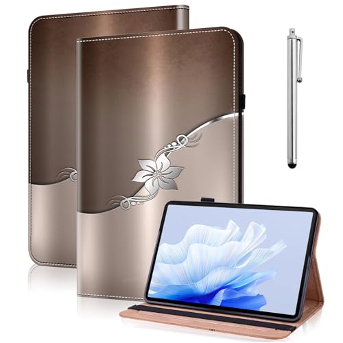 TUOLISG Hülle für Samsung Galaxy Tab S9 11 Zoll,Galaxy Tab S9 FE 10,9 Zoll 2023 SM-710 X716 X718 X510 X516 PU Leder Ständer Wallet Cover Case mit Stifhalter und Stift -Silberne Blume von TUOLISG