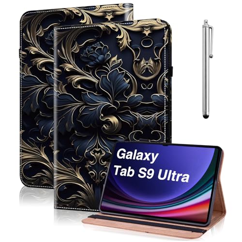 TUOLISG Hülle für Samsung Galaxy Tab S10 Ultra /S9 Ultra /S8 Ultra 14.6 Zoll 2024/2023 mit Stifthalter,Multi-Winkel Ständer Stoßfeste PU Leder Hülle für Galaxy Tab S10 / S9 /S8 Ultra -Blaue Blume von TUOLISG