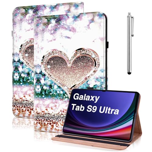 TUOLISG Hülle für Samsung Galaxy Tab S10 Ultra /S9 Ultra /S8 Ultra 14.6 Zoll 2024/2023 mit Stifthalter,Multi-Winkel Ständer Stoßfeste PU Leder Hülle für Galaxy Tab S10 / S9 /S8 Ultra -Diamantpfirsich von TUOLISG