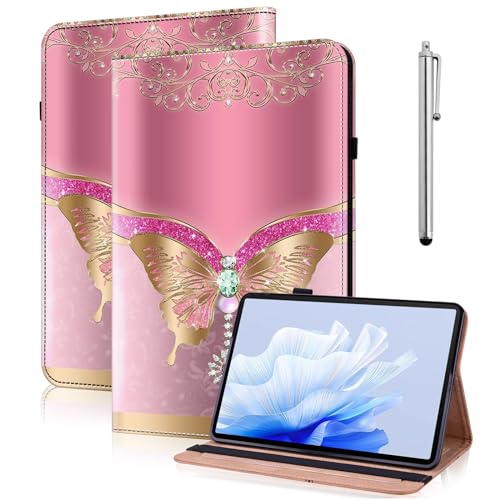 TUOLISG Hülle für Xiaomi Redmi Pad Pro 12.1 Zoll mit Stifhalter und Stift,PU Leder Ständer Flip Wallet Cover Case für Redmi Pad Pro 2024 -Rosa Schmetterling von TUOLISG