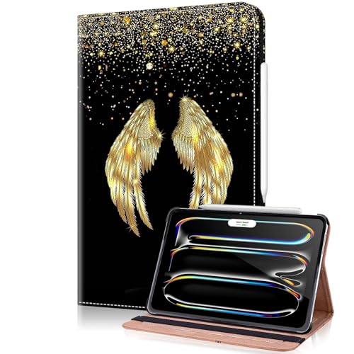 TUOLISG Hülle für iPad Pro 13 Zoll M4 (2024) Folio Flip PU Leder Stoßfeste Schutzhülle iPad Pro 13 Stand Wallet Cover Case Tablet,Unterstützt Pencil Pro/USB-C,Auto Schlafen/Wachen -Goldene Flügel von TUOLISG