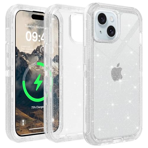 TUTUKII Schutzhülle für iPhone 14, transparent, sturzsicher, strapazierfähig, stoßfest, transparent, Ganzkörper-Schutzhülle für iPhone 14, 15,5 cm (6,1 Zoll), glitzernd klar von TUTUKII