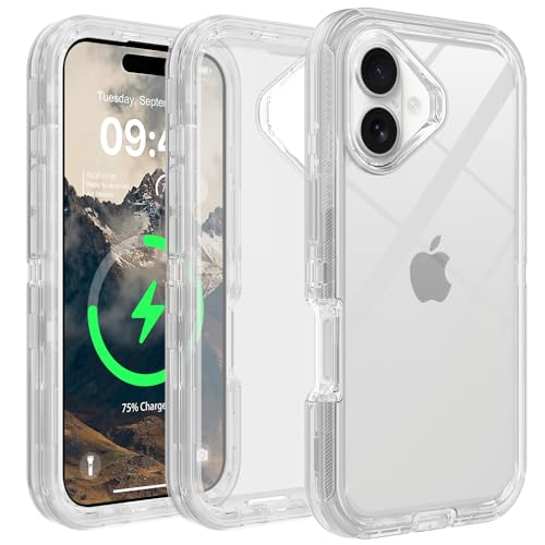 TUTUKII Schutzhülle für iPhone 16, transparent, sturzsicher, strapazierfähig, stoßfest, transparent, Ganzkörper-Schutzhülle für iPhone 16, 15,5 cm (6,1 Zoll), kristallklar von TUTUKII