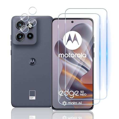 TUTUO [2+2 Pack Panzerglas Kompatibel mit Motorola Moto Edge 50 Neo 5G Displayschutzfolie + Kameraobjektivschutzfolie, [Anti-Kratzen][Blasenfrei] HD klar 9H Härte Panzerglasfolie von TUTUO