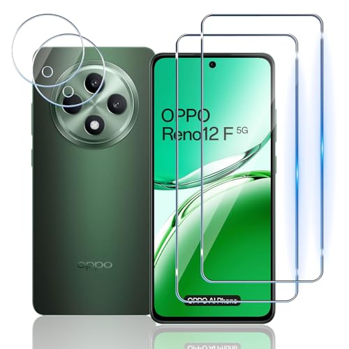 TUTUO [2+2 Stück Schutzfolie Kompatibel mit OPPO Reno 12 F 5G/Reno 12 FS für Panzerglas + Kamera Schutz, 9H Härte Schutzglas Blasenfrei, Anti-Kratzer Displayschutzfolie HD Klar Camera Panzerfolie von TUTUO