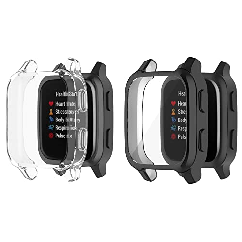 TUTUO [2 Stück Hülle Kompatibel mit Garmin Venu Sq 2/Sq 2 Music/Sq/Sq Music Schutzhülle, Rundum Hülle mit Displayschutzfolie, Flexibles TPU Vollschutz Cover, Hülle Schutzfolie - Transparent + Schwarz von TUTUO