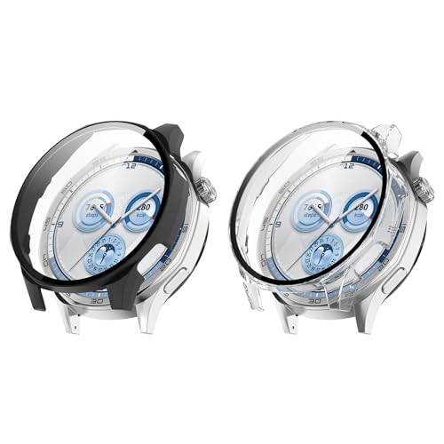 TUTUO [2 Stück Hülle Kompatibel mit Huawei Watch GT5 46mm Schutzhülle, Rundum Hülle mit Displayschutzfolie, Flexibles TPU Vollschutz Cover, Anti-Kratz Hülle Schutzfolie - Transparent + Schwarz von TUTUO