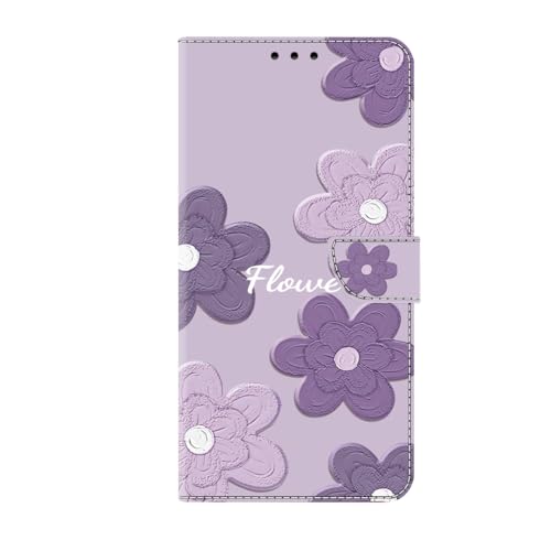 Handyhülle für Google Pixel 6 Pro Hülle Leder, Handytasche für Google Pixel 6 Pro Blumen Stoßfeste Magnet Klappbare Kartenfächern Standfunktion Flip Case Brieftasche Etui - Lila-2 von TUUNKMUY