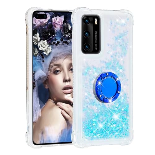 Handyhülle für Google Pixel 9A Hülle mit 360 Grad Ring Ständer, Glitzer Diamond Back Cover für Google Pixel 9A Weiche TPU Bumper Silikon Clear Quicksand Case Schutzhülle Handy Hüllen Blau 2 von TUUNKMUY