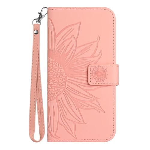 Hülle Kompatibel mit iPhone 16, Leder für iPhone 16 Handy Hüllen Sonnenblume Magnetic Flip Book Schutzhülle Handytasche handyhülle für iPhone 16 Tasche Rosa von TUUNKMUY