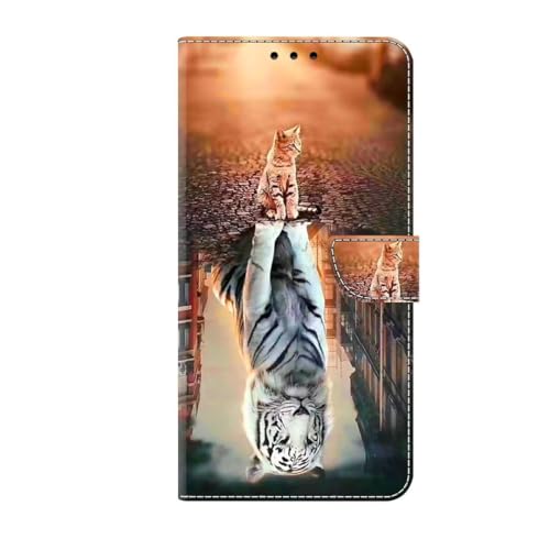 Hülle für OPPO A16 Handyhülle [Premium PU Leder] [Kartenfach] [Standfunktion] TPU Stoßfest Schutzhülle Klapphülle Handytasche Lederhülle für OPPO A16,Tiger Katzen von TUUNKMUY