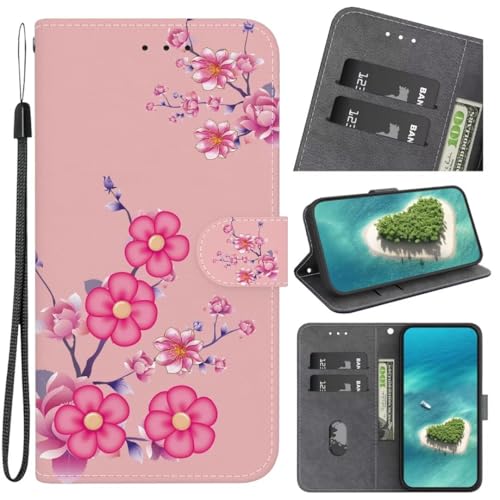 Hülle für Samsung Galaxy A06 Handyhülle [Premium PU Leder] [Kartenfach] [Standfunktion] TPU Stoßfest Schutzhülle Klapphülle Handytasche Lederhülle für Samsung Galaxy A06,Kirschblüte von TUUNKMUY