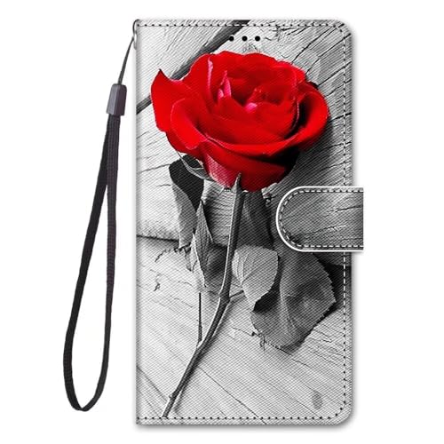 Hülle für iPhone 16 Plus Handyhülle Premium PU Leder iPhone 16 Plus Handy Hüllen [Standfunktion] [Kartenfach] [Magnetverschluss] Flip Case Schutzhülle Etui für iPhone 16 Plus Rote Rose von TUUNKMUY