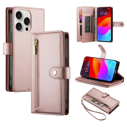 Lederhülle für Samsung Galaxy A73 5G Flip Hülle, Reißverschluss Wallet Case Handyhülle Handytasche Book PU Leder Tasche Kartensteckplätzen Ständer Schutzhülle für Samsung Galaxy A73 5G Rosa von TUUNKMUY