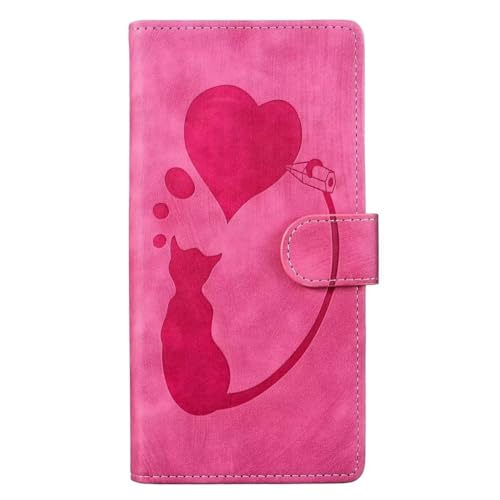 Lederhülle für iPhone 16 Pro Hülle, Katzen muster Flip Wallet Handyhülle PU Leder Tasche Case Standfunktion Kartenfach Schutzhülle für iPhone 16 Pro,Rosenrot von TUUNKMUY