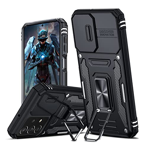 Hülle für Samsung Galaxy A23 5G Kameraschieber Schutz, Hybrid Handyhülle mit Kameraschutz Kickstand Ständer Metall Ring Handy Hüllen, Militärqualität Standard Stoßfeste Schutzhülle Case - Schwarz von TUUTPU