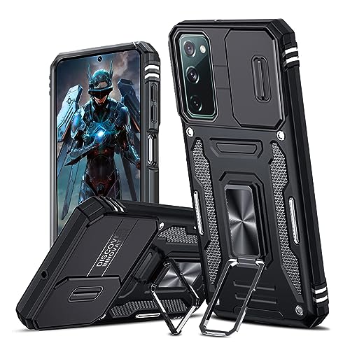 Hülle für Samsung Galaxy S20 Kameraschieber Schutz, Hybrid Handyhülle mit Kameraschutz Kickstand Ständer Metall Ring Handy Hüllen, Militärqualität Standard Stoßfeste Schutzhülle Case - Schwarz von TUUTPU