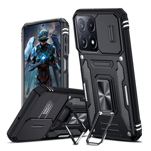 Hülle für Xiaomi Poco X6 Pro 5G Kameraschieber Schutz, Hybrid Handyhülle mit Kameraschutz Kickstand Ständer Metall Ring Handy Hüllen, Militärqualität Standard Stoßfeste Schutzhülle Case, Schwarz von TUUTPU