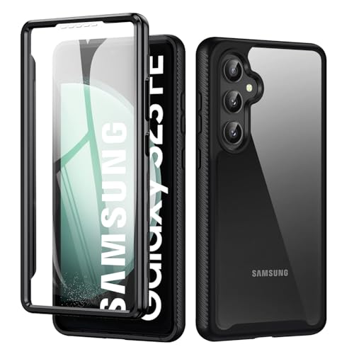 TVVTPU für Samsung Galaxy S23 FE 5G Hülle, 360 Grad Rundumschutz Handyhülle mit Eingebautem Displayschutz, Stoßfest Panzerhülle Robuste Outdoor Transparent Doppelseitige Schutzhülle Case, Schwarz von TVVTPU