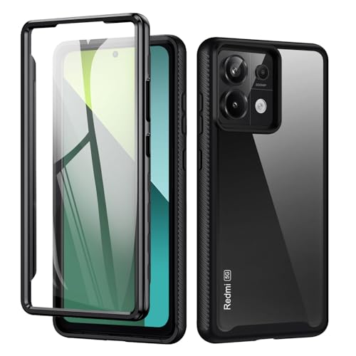 TVVTPU für Xiaomi Redmi Note 13 Pro 5G/Poco X6 5G Hülle, 360 Grad Rundumschutz Handyhülle mit Eingebautem Displayschutz, Stoßfest Panzerhülle Robuste Transparent Doppelseitig Outdoor Case, Schwarz von TVVTPU