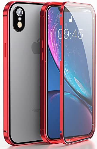 360 Grad Hülle für iPhone XR Handyhülle Ganzkörper Schutzhülle, Beidseitige Durchsichtige Gehärtetes Glas für iPhone XR Stoßfest Metallrahmen Flip Cover Bumper für iPhone XR 6,1 Zoll hülle - Rot von TXXO